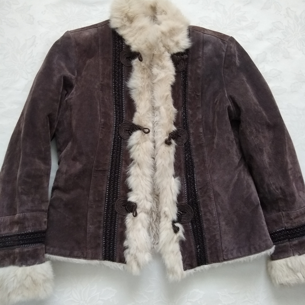 Vintage Brown and Cream Fur-Trimmed Jacket